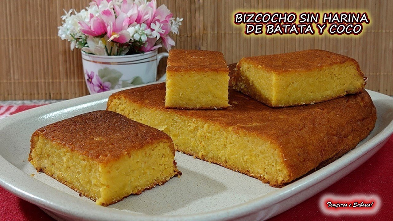 BIZCOCHO DE BATATA Y COCO SIN HARINA SIN GLUTEN SALUDABLE Y DELICIOSO boniato, camote, papa dulce