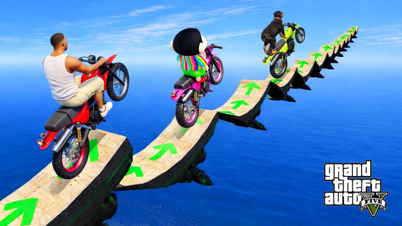 Franklin & Shinchan Tried Crazy Ramp Chain Bridge Challenge in GTA 5