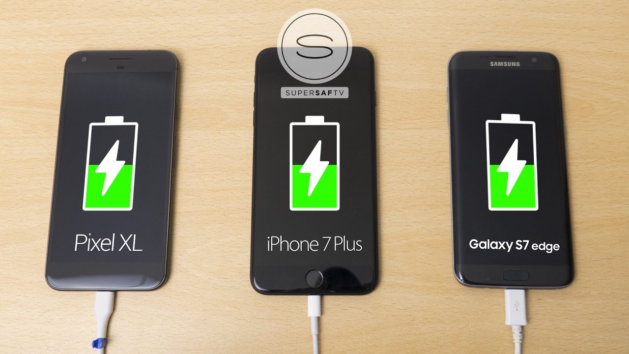 Pixel XL vs iPhone 7 Plus vs Galaxy S7 Edge - Battery Charging Speed Test
