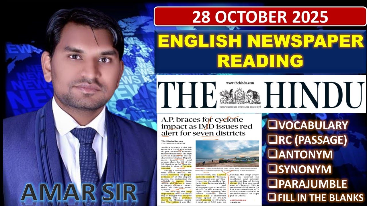 English Newspaper Reading | THE HINDU PAPER | IMPROVE ENGLISH| AMAR SIR | 28-10-25 Cyclone Montha