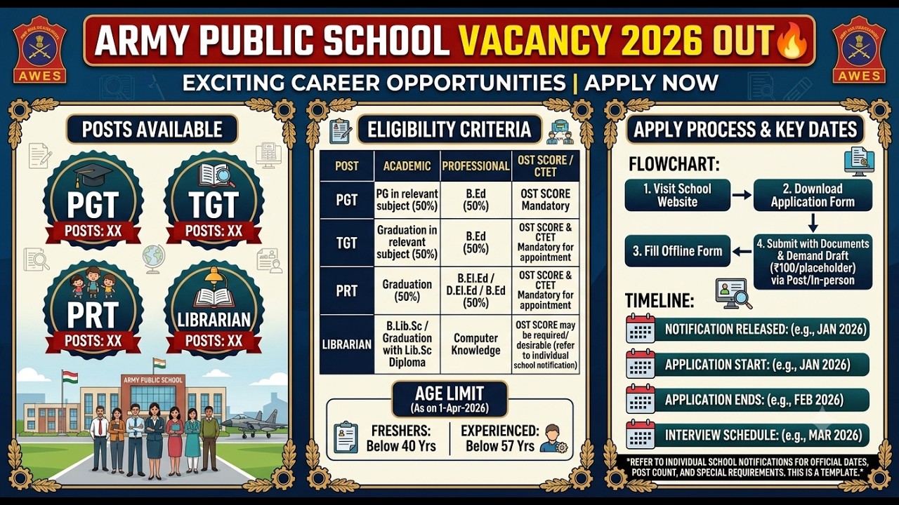 Army Public School Vacancy 2026 Out 🔥 | PGT, TGT, PRT & Librarian Posts | Eligibility & Apply