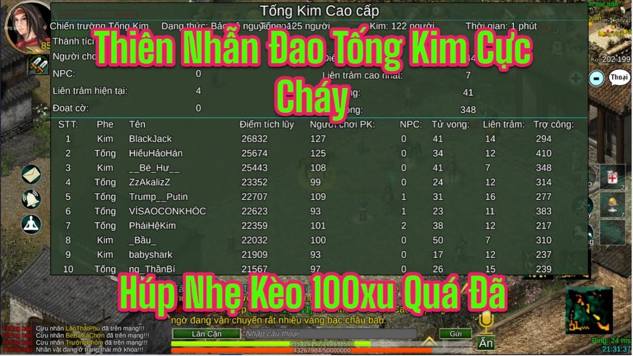 Thiên Nhẫn Đao PK Tống Kim Cực Cháy Lụm Nhẹ Kèo 100xu | Võ Lâm 1 Thập Đại Anh Hùng