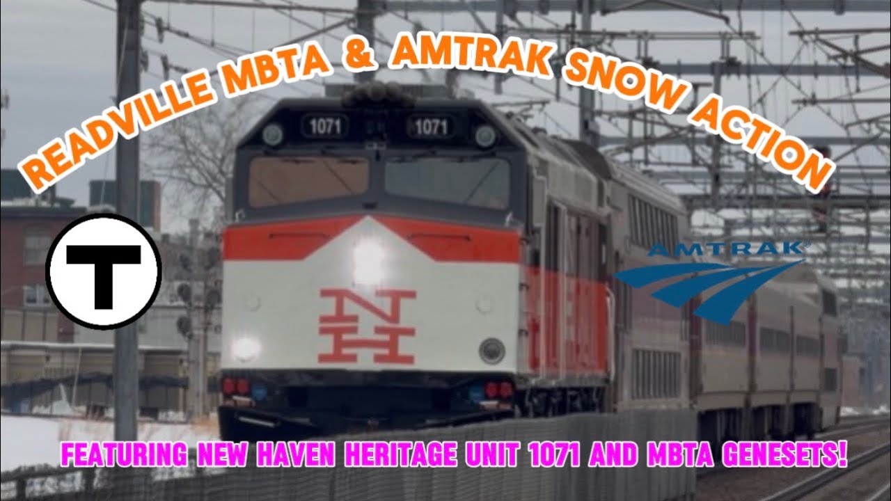 Readville MBTA & Amtrak Snow Action! | Ft. New Haven MBTA Heritage Unit 1071 & MBTA Genesets! 