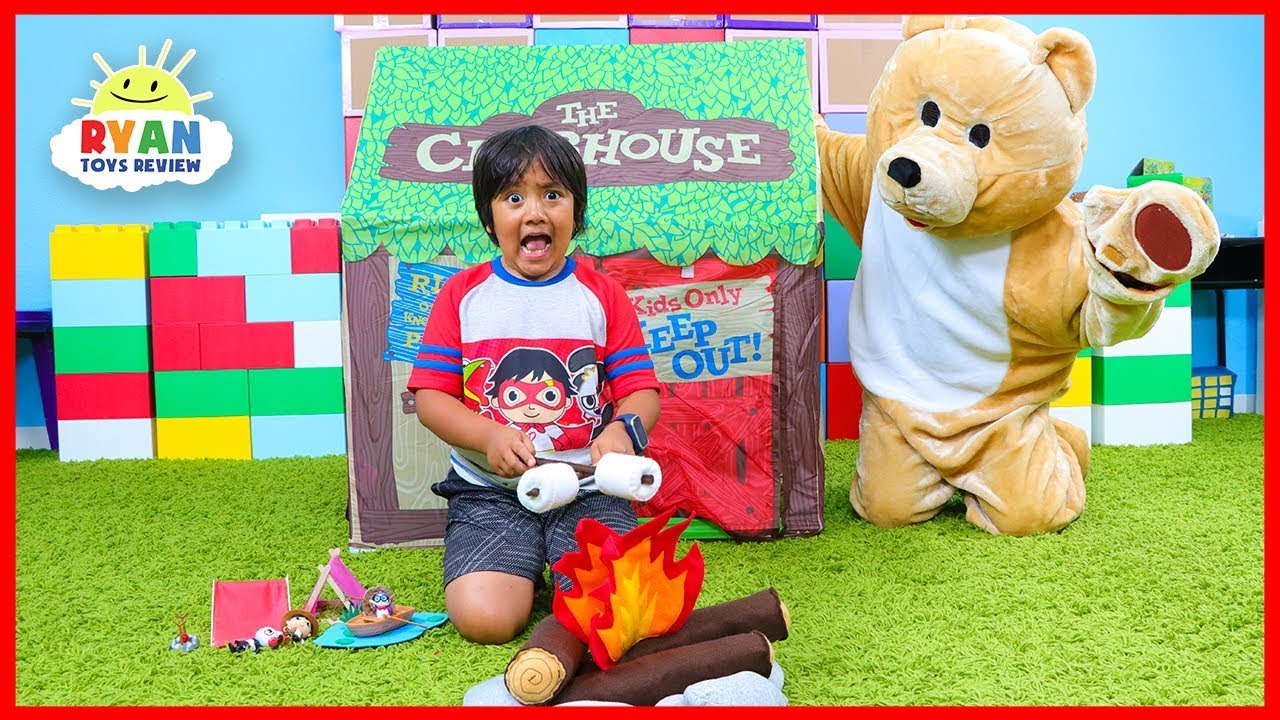 Ryan Pretend Play Camping Adventure with a Bear!!!