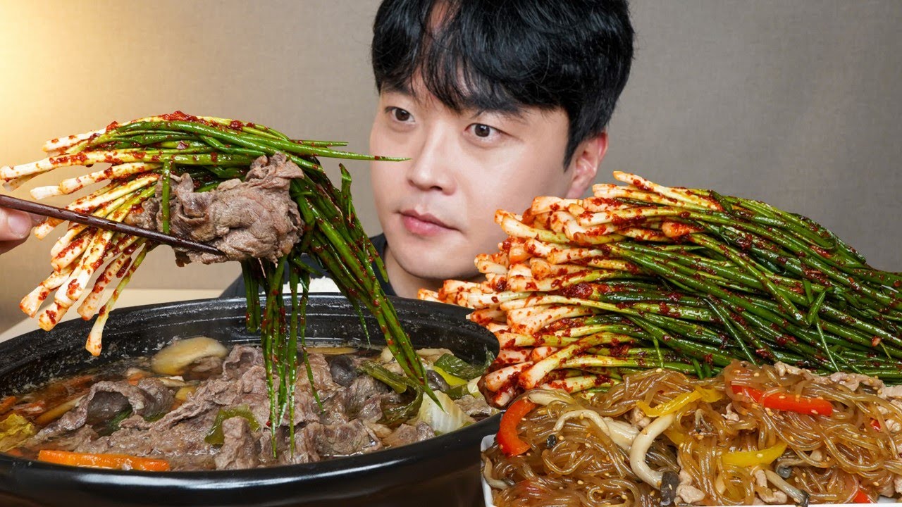 아내표 집밥🍚 갓담근 파김치 잡채 소불고기버섯전골 요리 먹방 Green Onion Kimchi & Bulgogi & Japchae ASMR MUKBANG EATING SHOW