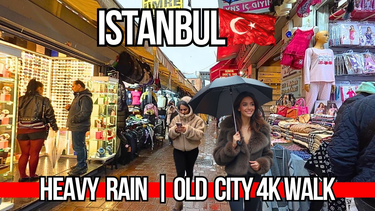Istanbul Heavy Rain 4K Walk | Old City: Sirkeci, Eminonu, Spice Bazaar & Hidden Markets 2026
