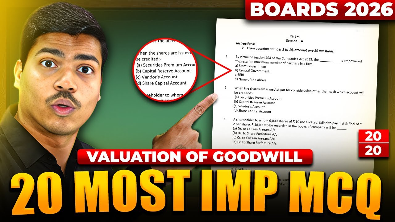 Goodwill Valuation | 20 Most Important MCQ | Class 12 Accounts Board exam 2026 #cbse
