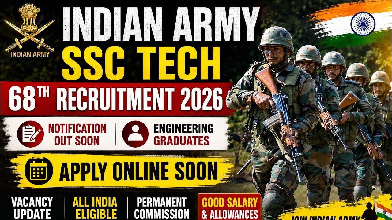 Indian Army SSC Tech 68th Recruitment 2026🔔 |381 Vacancy Engineering Jobs ApplyOnline Salary ₹56,100