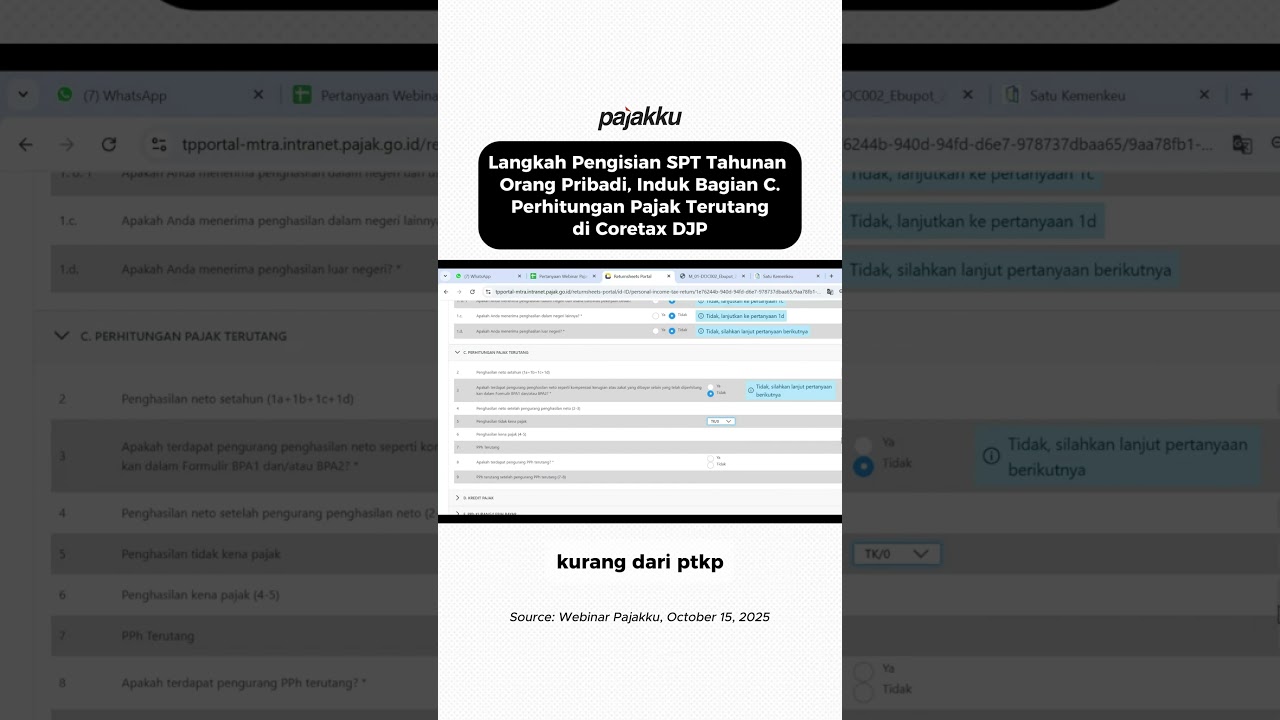 Cara Mengisi Induk Bagian C Perhitungan Pajak Terutang di SPT Tahunan Orang Pribadi dalam Coretax