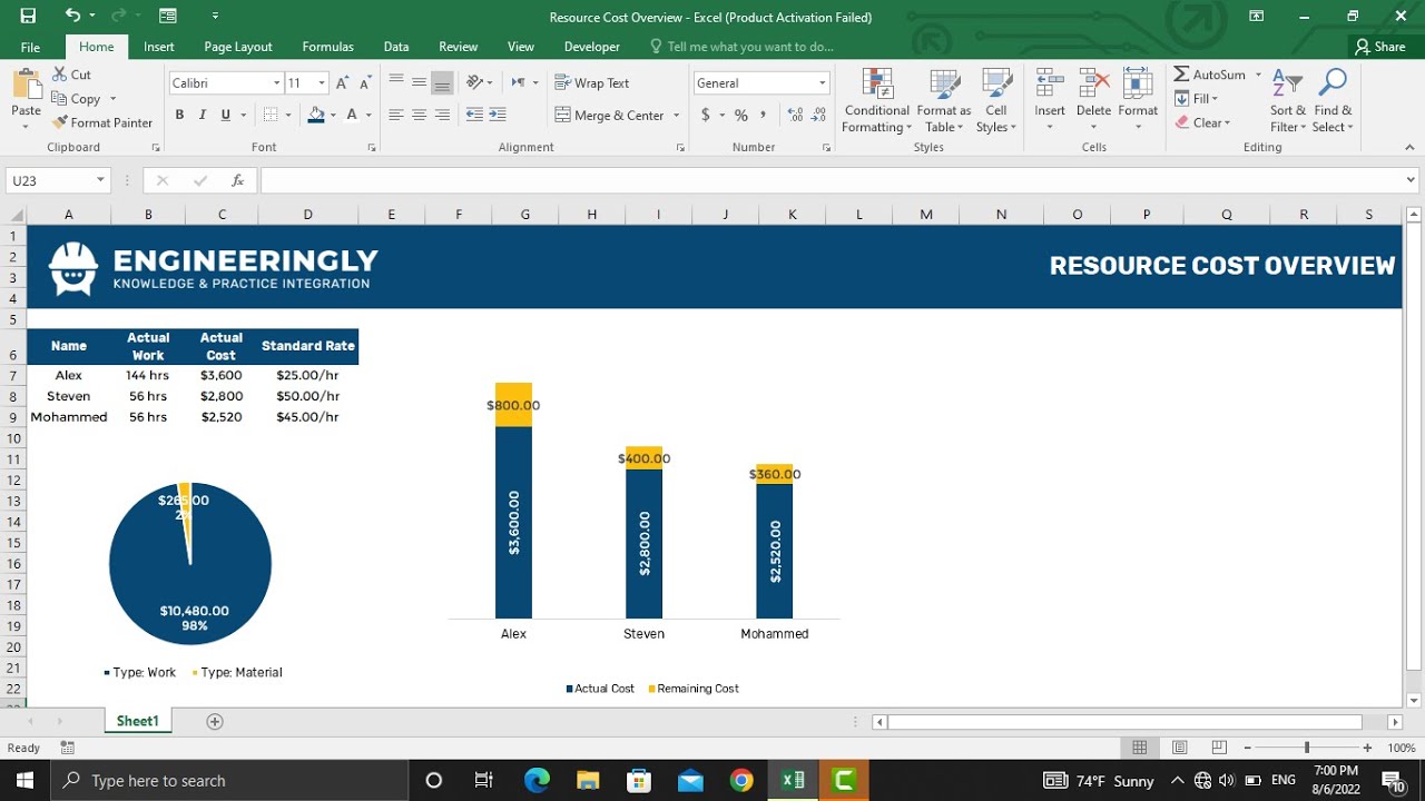 Resource Cost Overview Report for Project Dashboards in Ms. Project