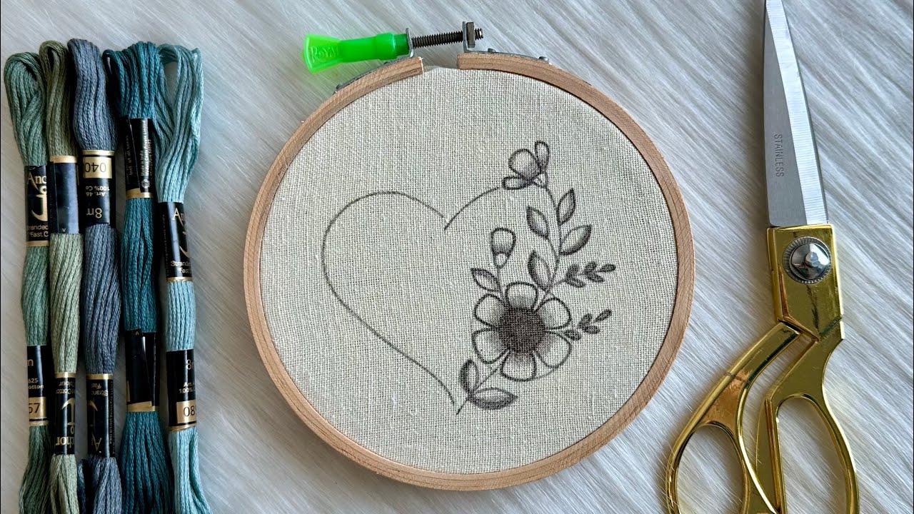 5 minutes Embroidery! Beginner Friendly Floral Heart Embroidery Tutorial🥰Step-by-Step + Free Pattern