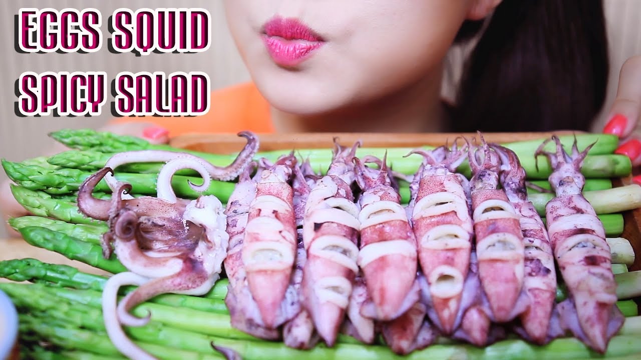 ASMR EGGS SQUID SPICY SALAD eating sounds | LINH ASMR