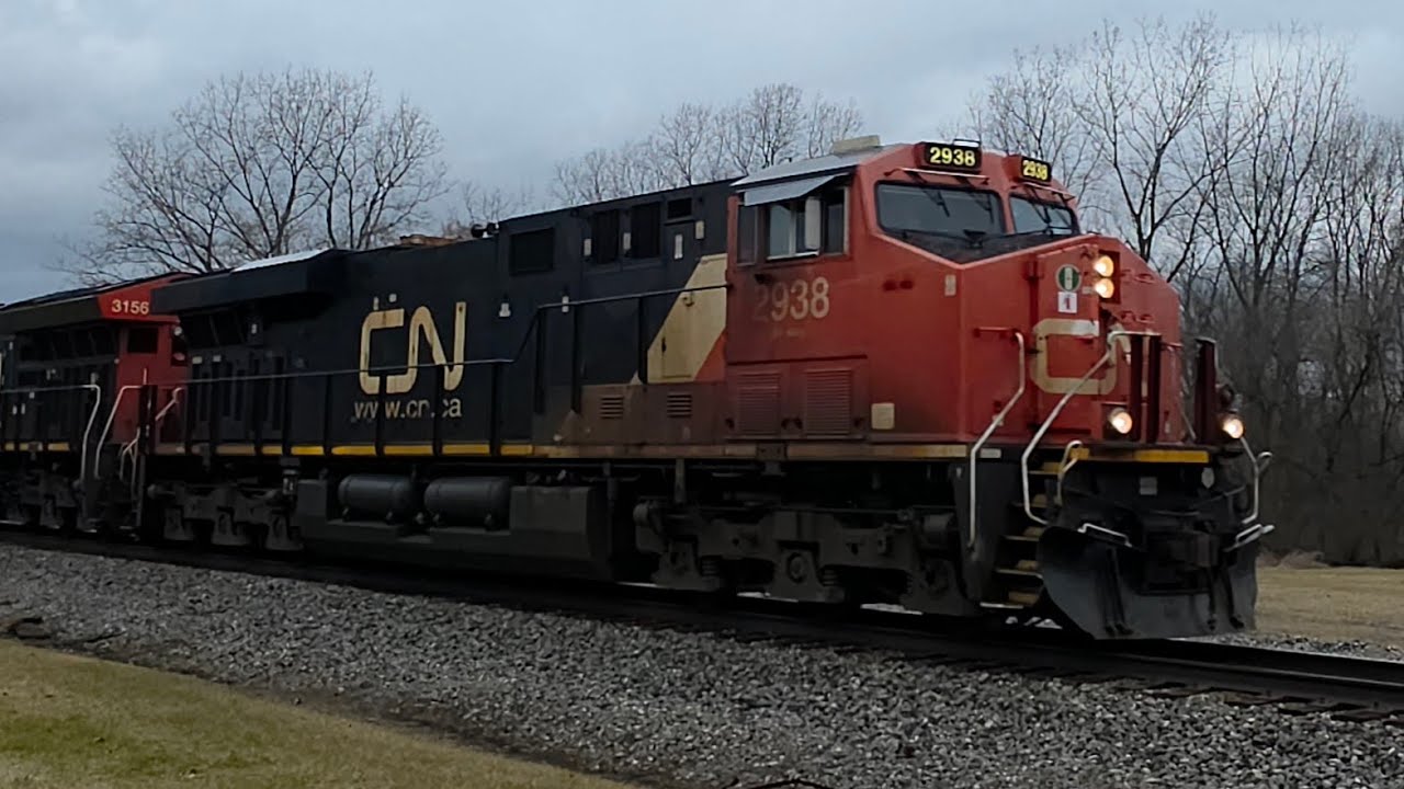 Canadian national eastbound M302 2938+3156+mid DPU 2931 Bancroft Michigan January 9 2026