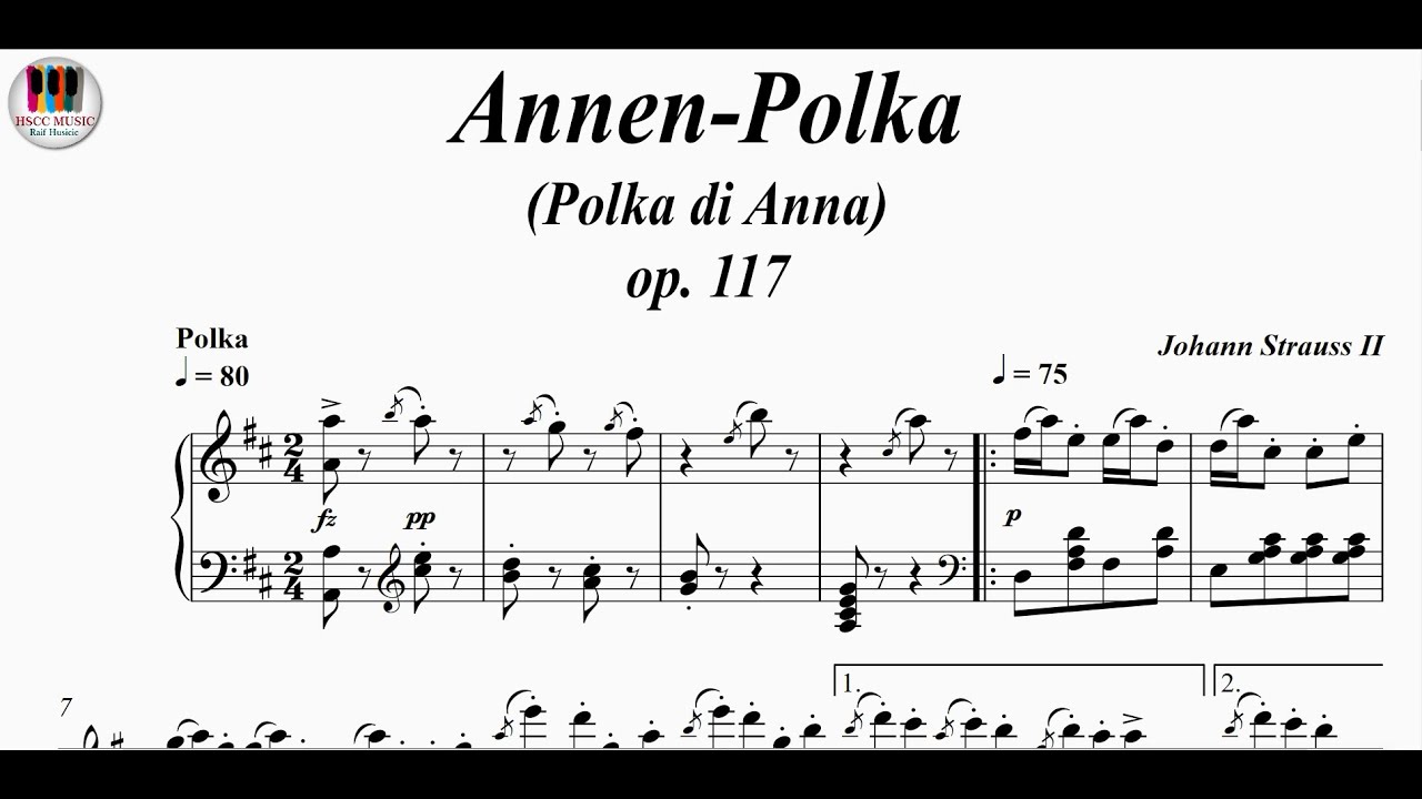 Annen-Polka (Polka di Anna) op. 117 - Johann Strauss II, Piano