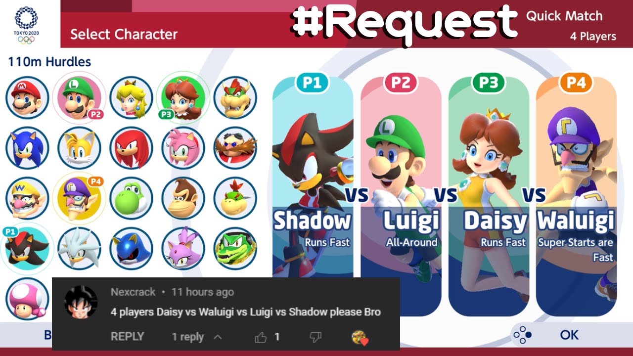 Mario & Sonic at Tokyo 2020 : Gameplay (4 Players) Shadow VS Luigi VS Daisy VS Waluigi