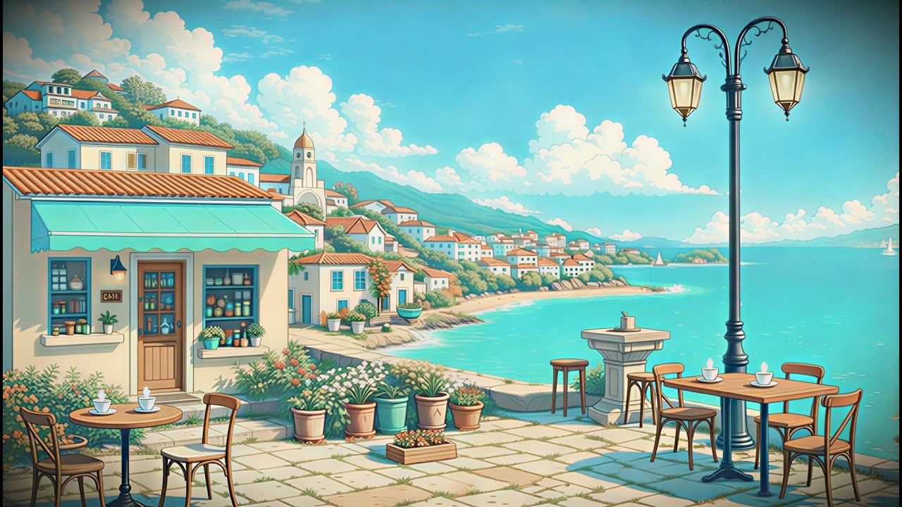 Morning by the Sea 🌊 Coffee Shop Ambience & Soft Lofi Beats ☕ Lofi Cafe for Focus, Relax & Work