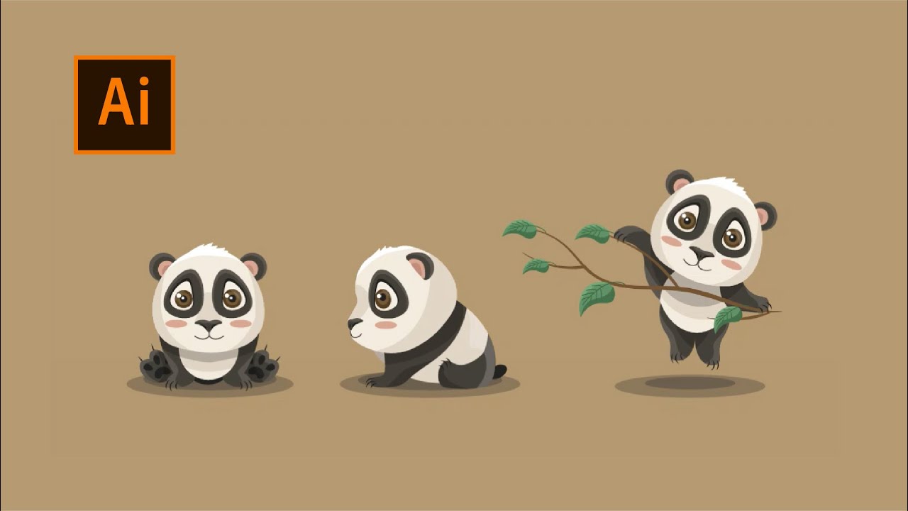 Cute panda cub for Shutterstock / Simple shapes / Hot keys / AI / Bezier Curve
