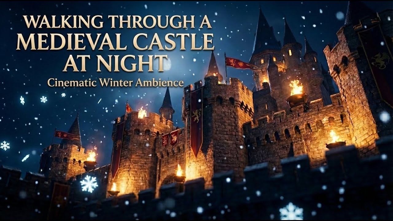 Walking Through a Medieval Castle at Night | Cinematic Winter Ambience | Sleep & Relaxation
