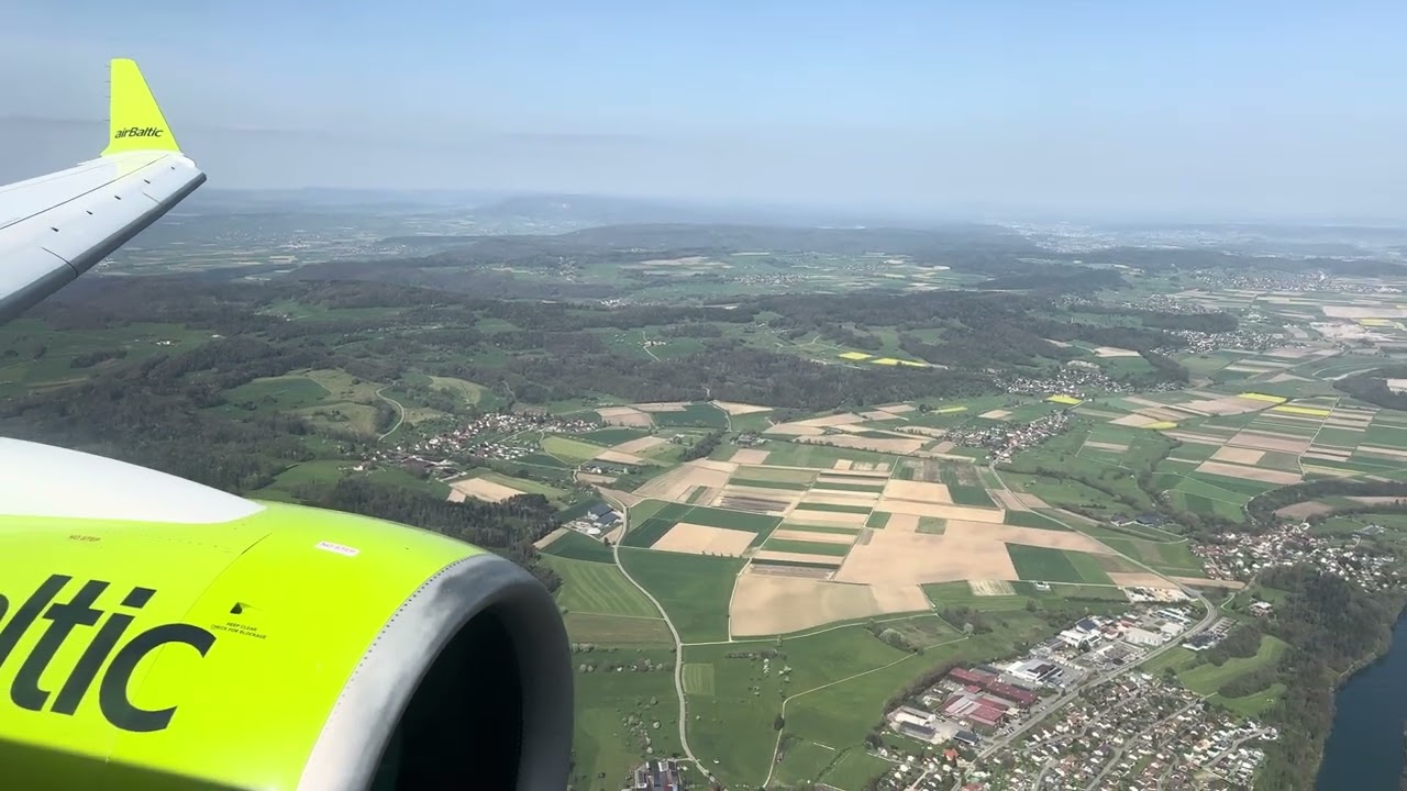Air Baltic A220-300 (YL-CSF) approach & landing in Zurich [4K/HDR]
