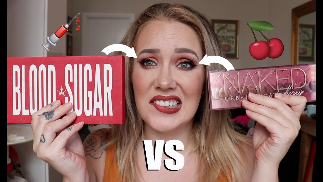 Urban Decay NAKED CHERRY VS Jeffree Star BLOOD SUGAR! OH MYYYYYY! SAME LOOK 2 DIFFERENT PALETTES