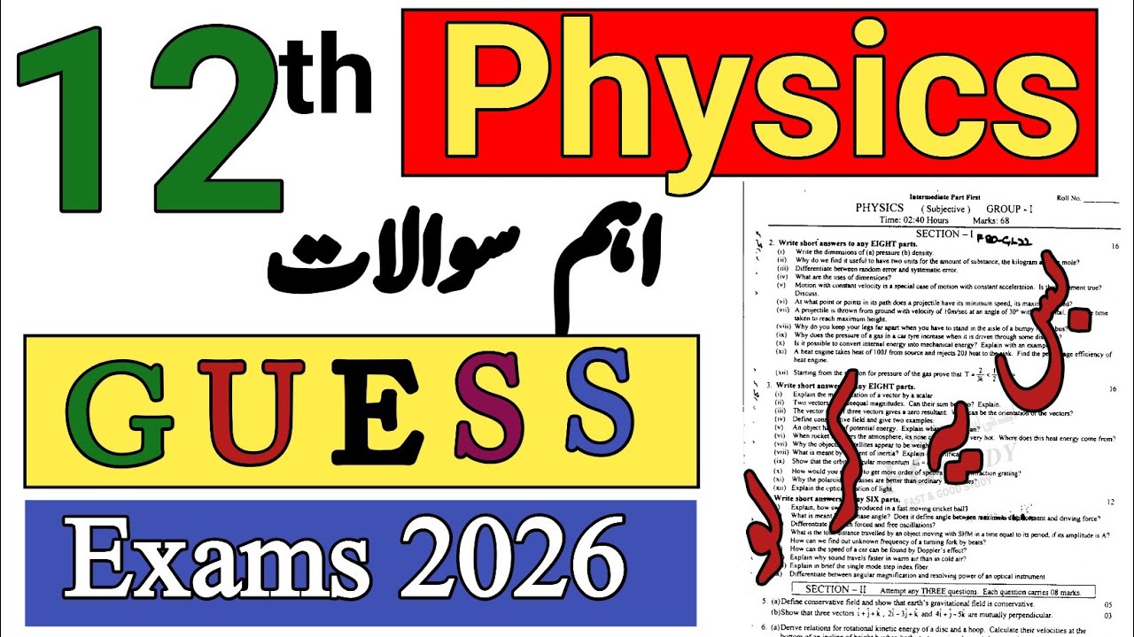 Physics Class 12 Guess Paper | 2nd Year Physics Important questions  For Final Exam preparation 2026