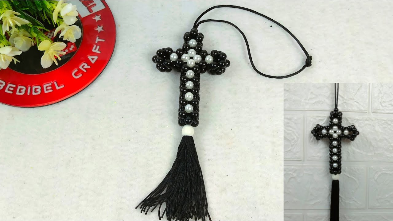 Cara Membuat Gantungan Mobil Bentuk Salib Kombinasi Warna dari Mutiara | DIY Cross Car Hanger
