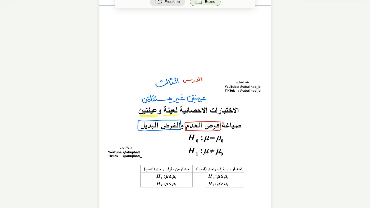 اختبار معنوية الفرق بين متوسطين باستخدام العينات غير المستقلة|فرضية العدم والبديلة واختبار t أمثلة