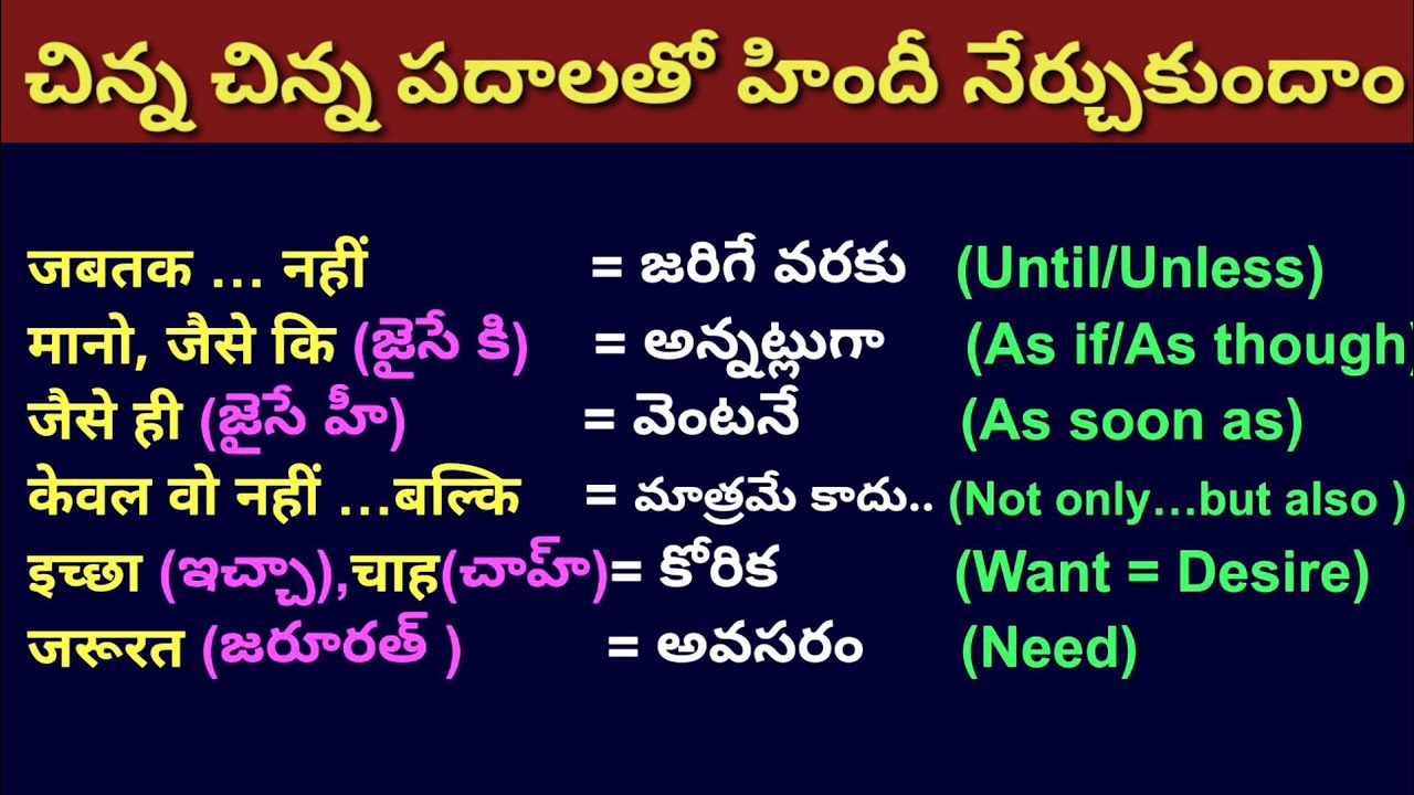 Daily use hindi sentences in telugu and English | telugu to hindi daily use sentences | Hindi