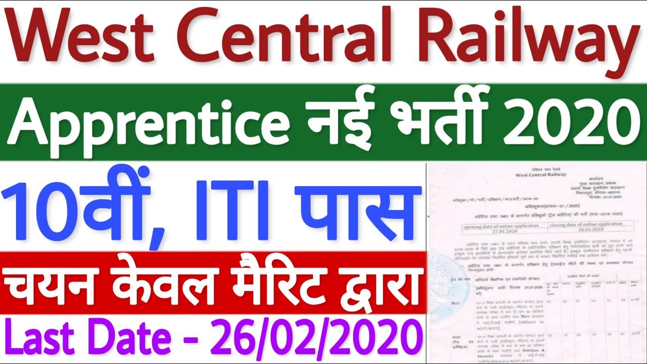 West Central Railway Recruitment 2020 | WCR Apprentice Online Form 2020 - All India Jobs