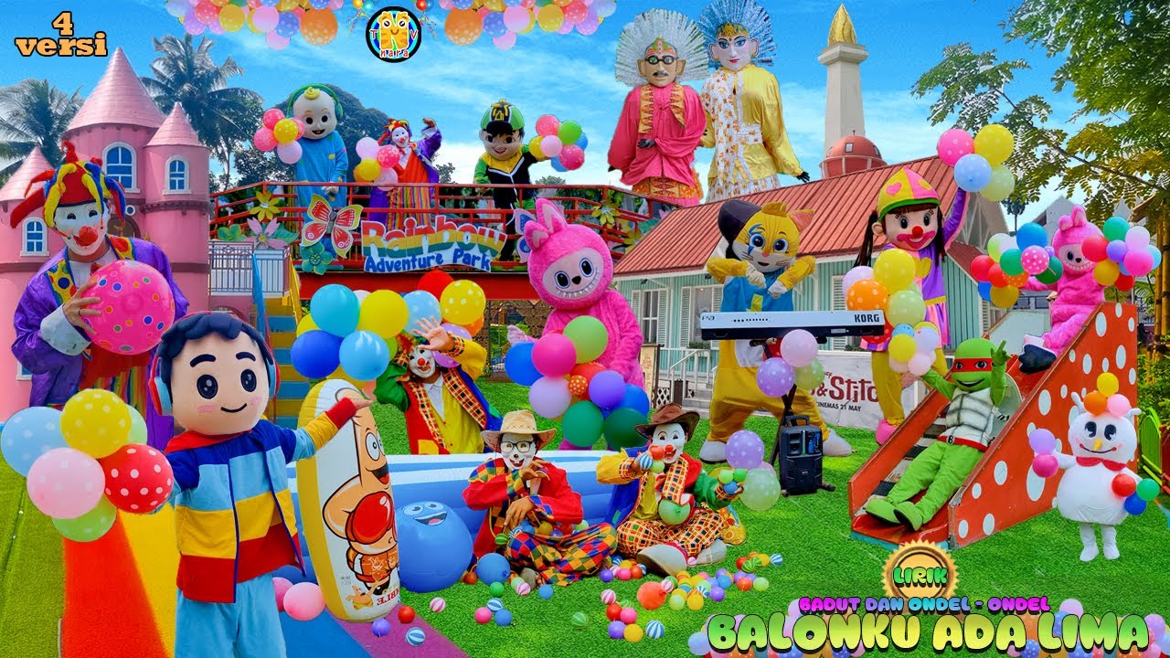 4 VERSI NEW‼️BALONKU ADA LIMA SPESIAL LIRIK VERSI ONDEL ONDEL JOGET BADUT LUCU FEAT LABUBU MAMPANG