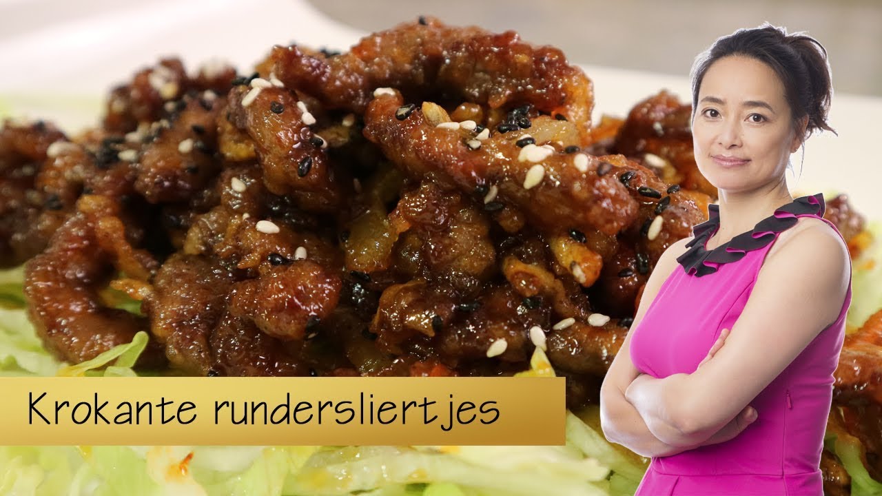 Krokante rundersliertjes met chillisaus