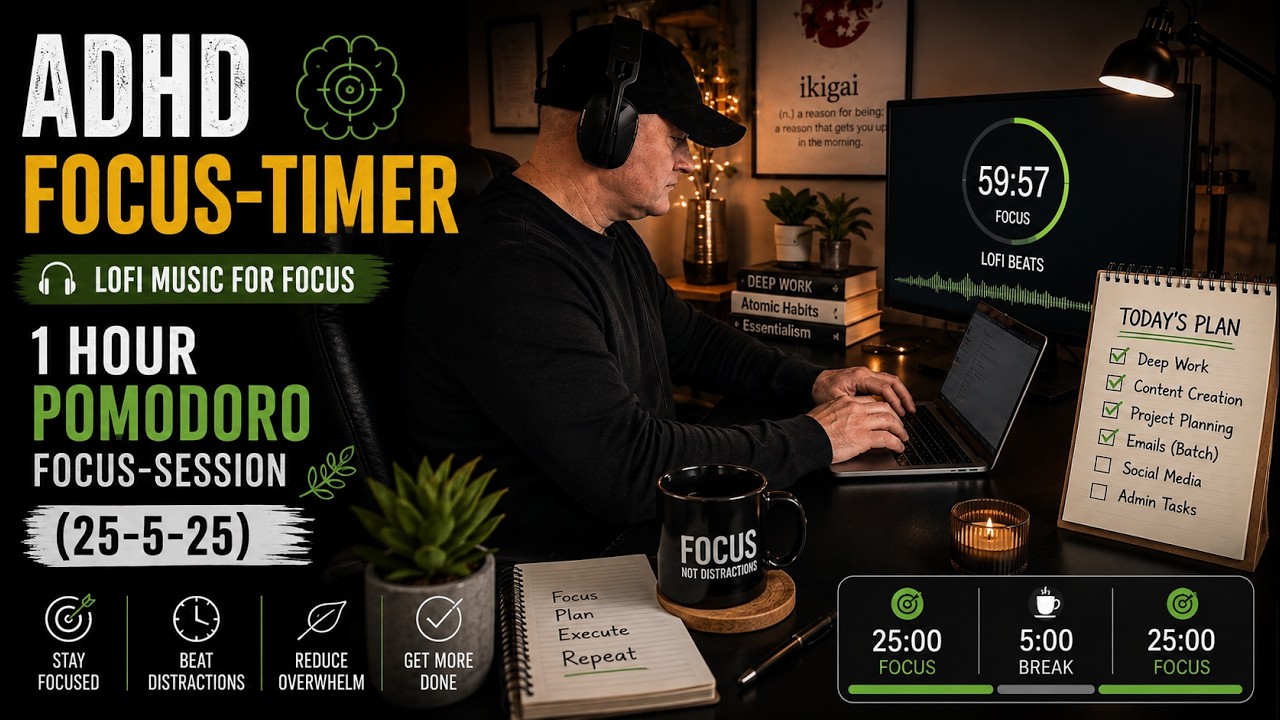 ADHD Focus-Timer | 1-Hour Pomodoro Focus-Session (25-5-25) ⏳🧠