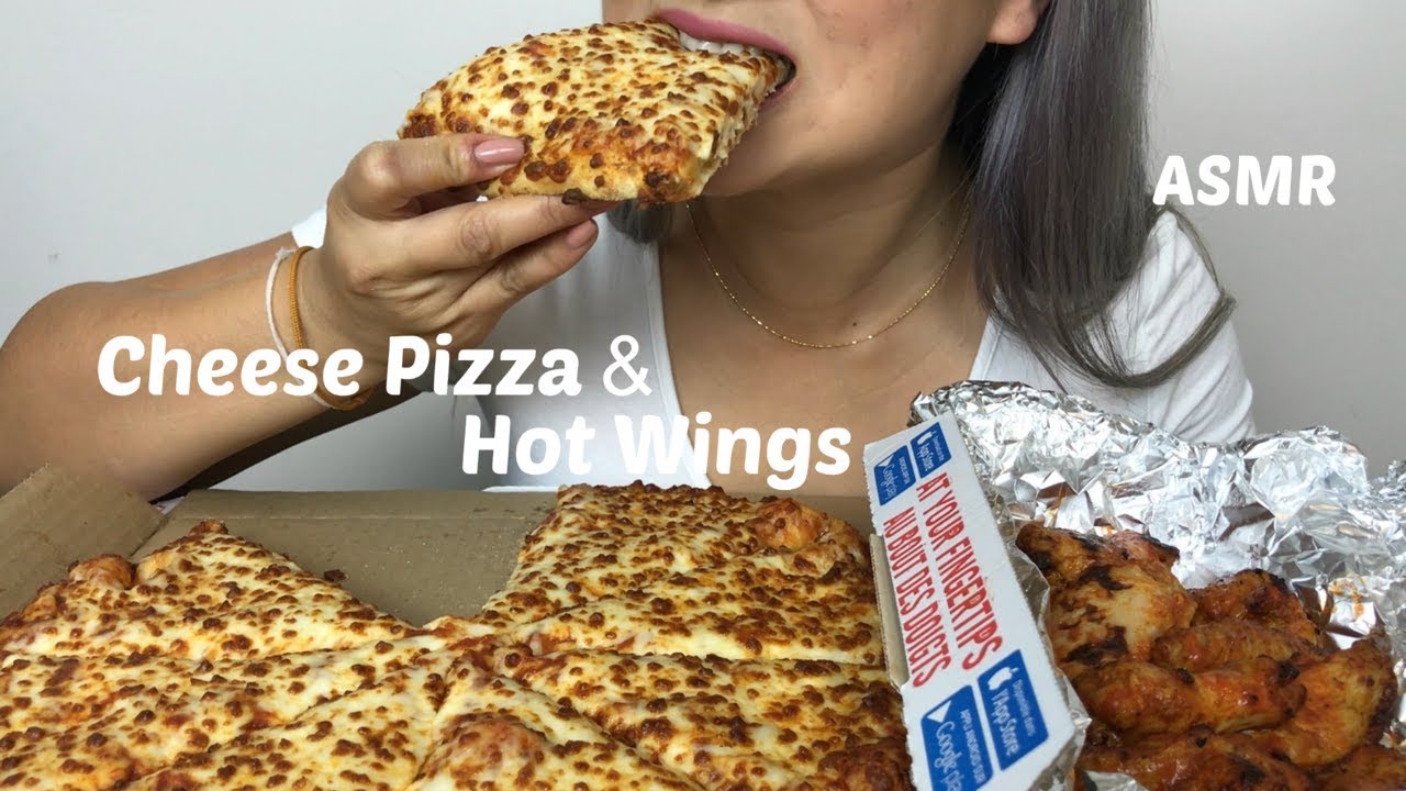 CHEESE PIZZA & WINGS | ASMR NO TALKING | EATING SOUNDS | N.E Lets Eat