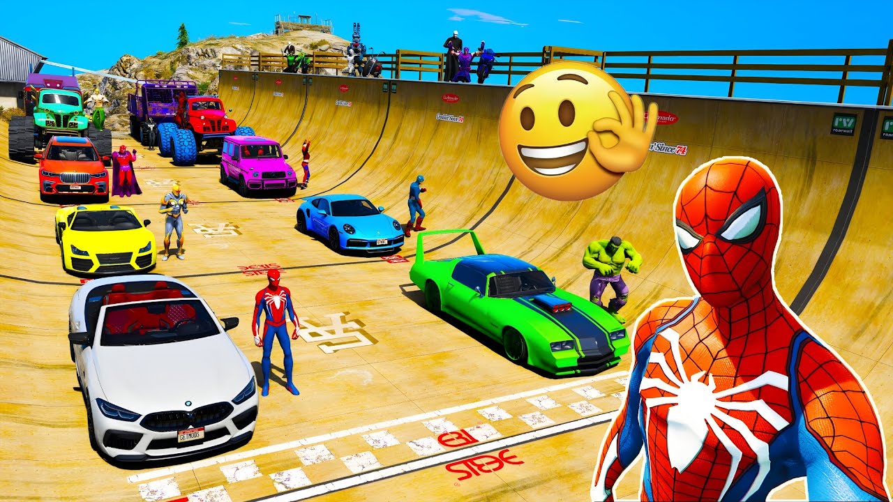 Superheroes On A Motorcycle Ride Over The Sea Along The Supper& Spider-Man Bridge GTA 5