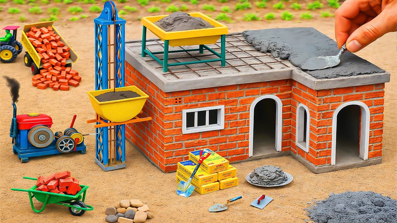 DIY Mini Tractor Builds a Strong Brick House for Heavy Trucks | Mini Construction