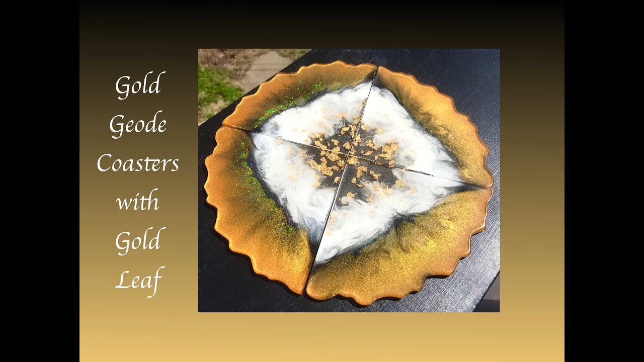 Resin Art Geode Coaster Gold & Gold Leaf