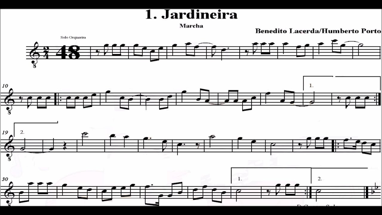 Jardineira Marchinha de Carnaval Playback Partitura SAX Alto