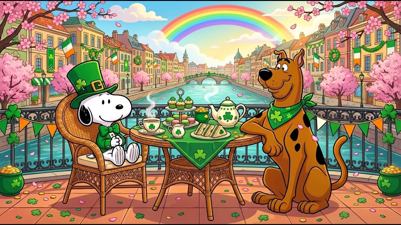 Snoopy Enjoying St. Patrick’s Day Tea ☕☘️ Relaxing Jazz for Study Classroom 🌸 Fresh Spring Focus