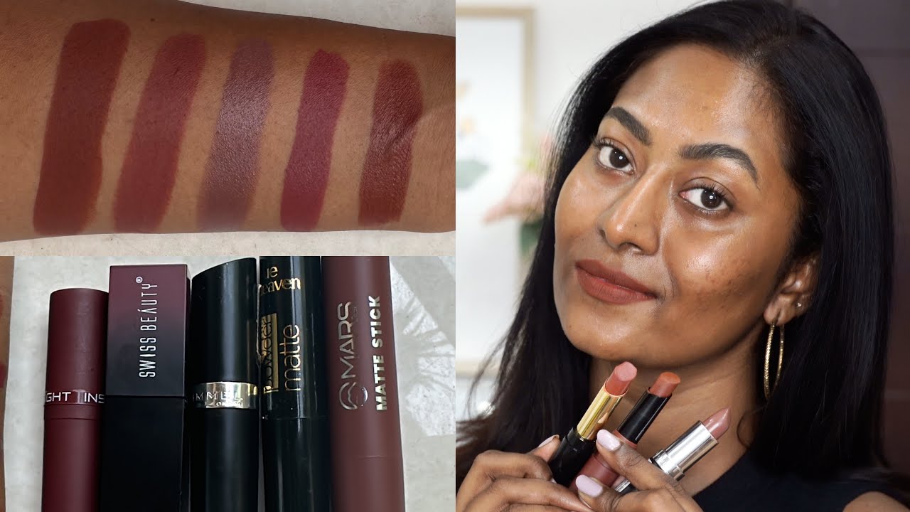 Топ-5 недорогих коричневых нюдовых помад для смуглой/смуглой кожи на голой коже🤎 от ₹90 🤎