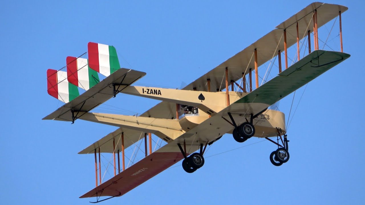 4Kᵁᴴᴰ Caproni Ca.3 Italian Heavy Bomber of World War I + SPAD S.XIII @ PRATICA DI MARE AIRSHOW 2023