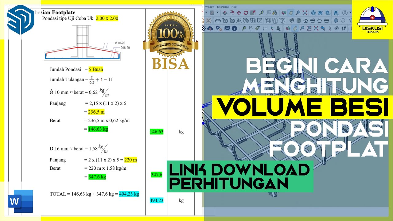 CARA CEPAT MENGHITUNG VOLUME BESI TULANGAN PONDASI FOOTPLAT