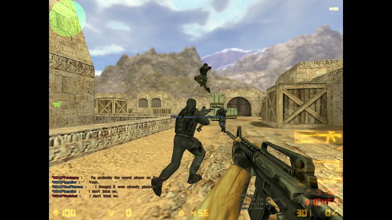 Counter strike 1.1 .map de_dust of gameplay , Teams 5 vs 7 player.