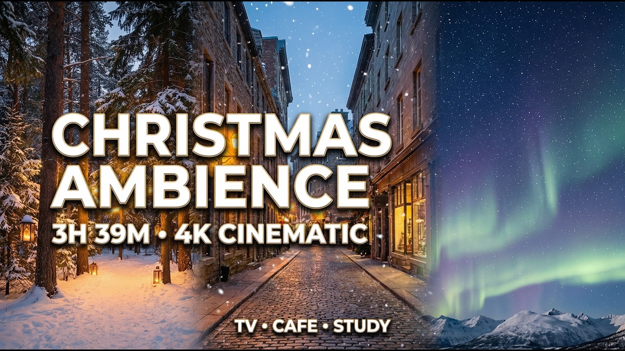 3H 39M Christmas Cinematic Ambience 🎄 Snowy Night Symphony (4K) | Cafe • Study • TV
