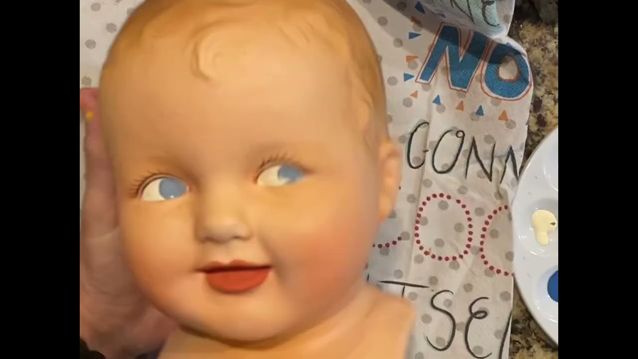Composition Doll Restoration, Big Happy Baby, Before and After