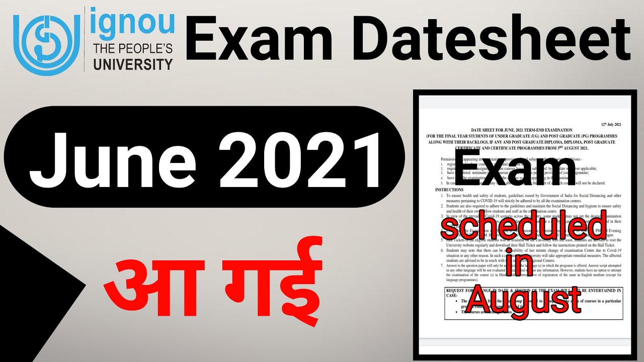 {Breaking News} IGNOU Released June 2021 Exam Final Date Sheet | Exam Scheduled in August