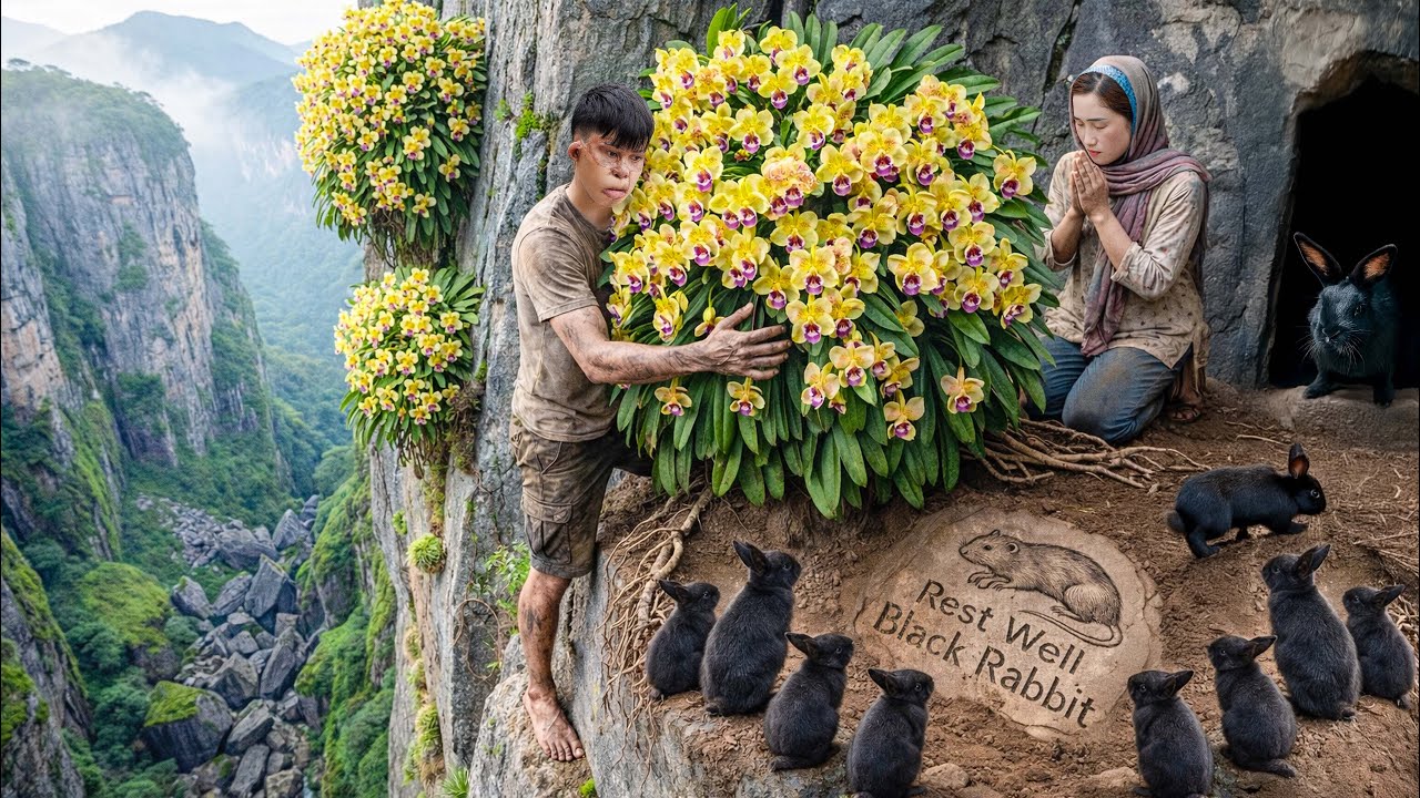 Brave Boy Risks His Life Harvesting Giant Wild Orchid on Cliff | Final Farewell to Black Rabbit