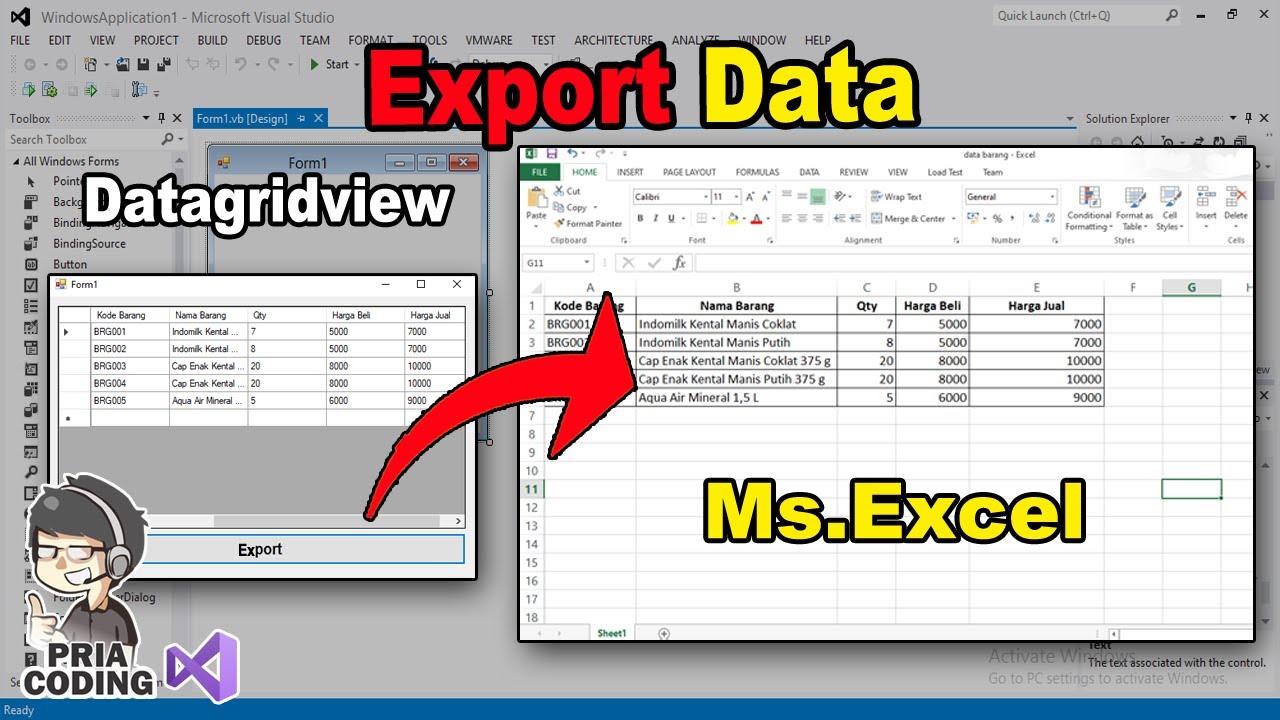 Cara Export Data dari Datagridview ke Ms.Excel di VB .Net | VB.Net Tutorial
