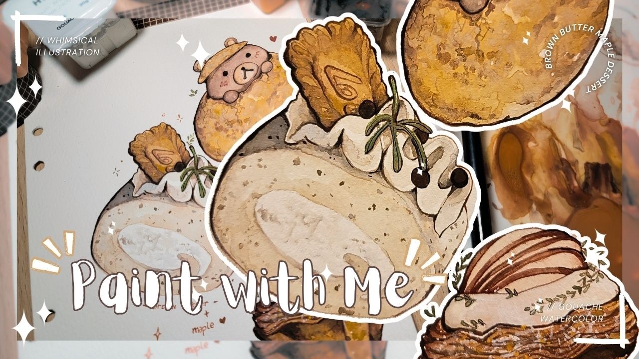Drawing Desserts: Brown butter and Maple 🍁🥧 ✮⋆˙  | Illustration with Gouache // Art Vlog