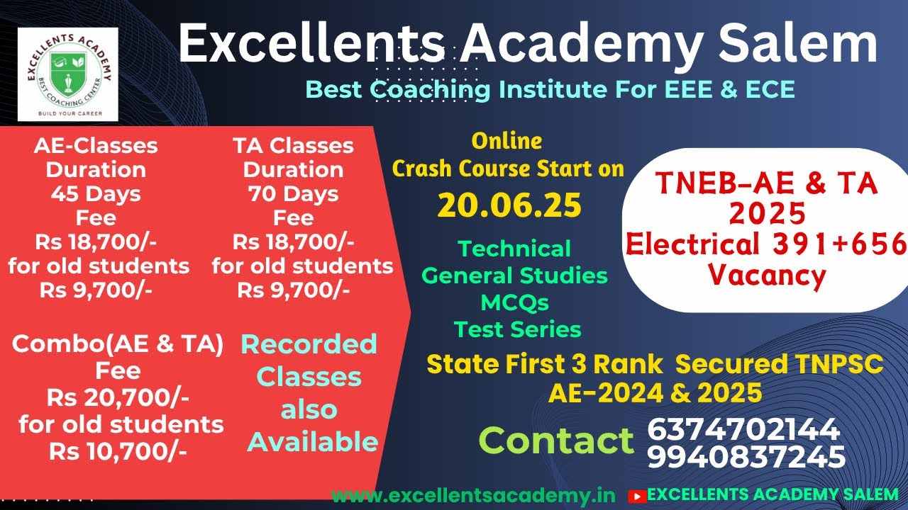 EA Crash Course for TNEB AE & TA 2025.Best Classes for EEE & ECE Competitive Exams...