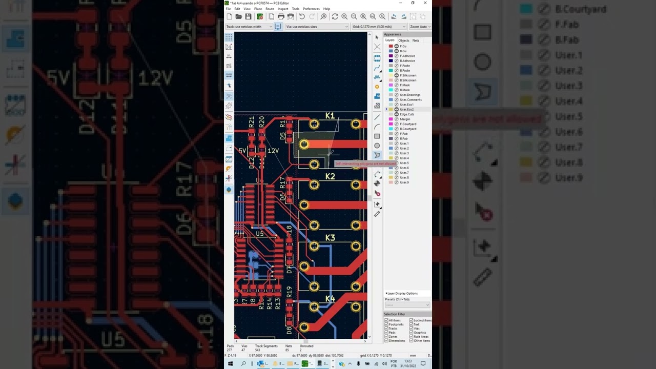 Criando v&atilde;o, espa&ccedil;os e partes sem placa no #KiCad.#hardware #projeto #eletr&ocirc;nica #arduino